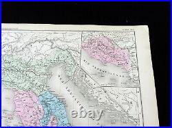 Ancien Carte De Ancien Italie Italien Romain Empire Main Coloré Gravure 1878