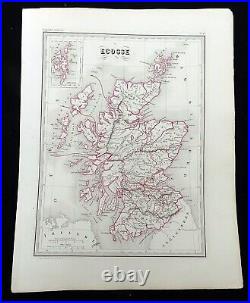 Ancien Carte De Écosse Écossais Région Ecosse Ancien Main Coloré Gravure 1846