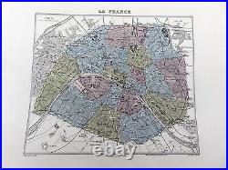 Ancien Carte De Paris Ville Rue Plan Français Main Coloré Gravure 1893