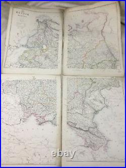 Ancien Carte De Russie en Europe Russe Ancien Main Coloré 19th Siècle Grand