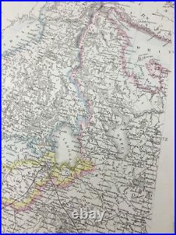 Ancien Carte De Russie en Europe Russe Ancien Main Coloré 19th Siècle Grand