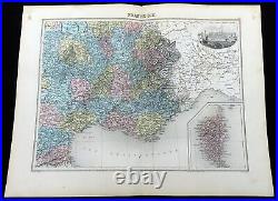 Ancien Carte De Sud East France Marseille Paysage Main Coloré Gravure