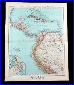 Ancien Italien Carte De Central Amérique Columbia Pérou Équateur Venezuela 1929