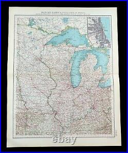 Ancien Italien Carte De États-unis Michigan Illinois Kentucky Indiana 1929