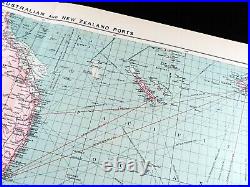 Ancien Ligne Route Carte Australie Nouvelle-Zélande Ports Océan Doublure 1905