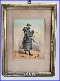 Ancien Tableau Lithographie AUGUSTRE BRY Soldat Infanterie Première Guerre Poilu Ancien Tableau Lithographie AUGUSTRE BRY Soldat Infanterie Première Guerre Poilu