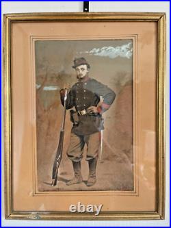 Ancien Tableau Lithographie Soldat Infanterie Première Guerre Poilu Ancien Tableau Lithographie Soldat Infanterie Première Guerre Poilu
