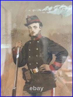 Ancien Tableau Lithographie Soldat Infanterie Première Guerre Poilu Ancien Tableau Lithographie Soldat Infanterie Première Guerre Poilu