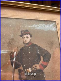 Ancien Tableau Lithographie Soldat Infanterie Première Guerre Poilu Ancien Tableau Lithographie Soldat Infanterie Première Guerre Poilu