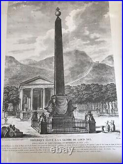 Ancienne ESTAMPE D'ARCHITECTURE L'OBÉLISQUE ÉLEVÉ À LA GLOIRE DE LOUIS XVI, 1780