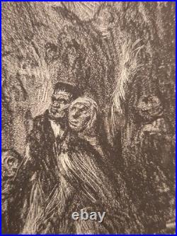 Ancienne Gravure Lithographie Charles Fouqueray Bateau La Fin Du Bouvet 1915