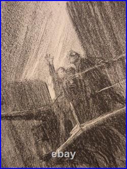 Ancienne Gravure Lithographie Charles Fouqueray Bateau La Fin Du Bouvet 1915