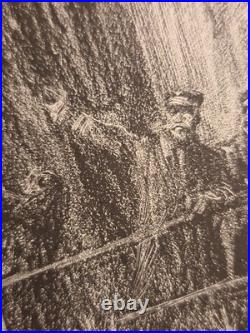 Ancienne Gravure Lithographie Charles Fouqueray Bateau La Fin Du Bouvet 1915