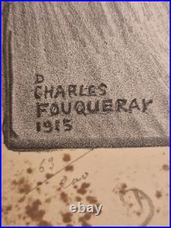 Ancienne Gravure Lithographie Charles Fouqueray Bateau La Fin Du Bouvet 1915