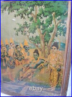 Ancienne Lithographie Impression Seigneur Hindou Rama Darbha Shayana