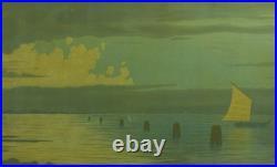 Ancienne estampe Symboliste Art Nouveau Marine Venise Bateau Paul Berthon 1930