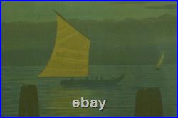 Ancienne estampe Symboliste Art Nouveau Marine Venise Bateau Paul Berthon 1930