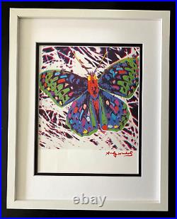 Andy Warhol + Rare 1984 Signée Imprimé Papillon Mat Et Encadré