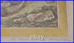 Antique 1788 Charles Catton Junior Le Loup #18 Dessin Toile Lithographie Coloré