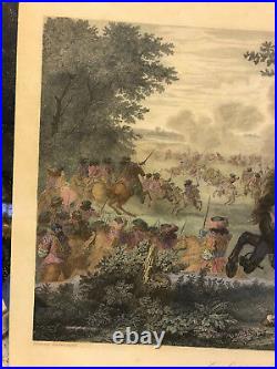 Antique Main Coloré Gravure Militaire Imprimé Combat Pres Du Canal De Bruges