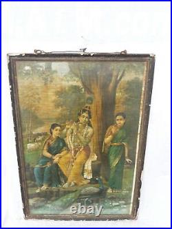 Antique Vintage Old German Lithographie Print Hindu Lord Krishna Singing Flûte