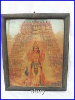 Antique Vintage Old Lithographie Couleur Papier Imprimé Dieu Hindou Murugan