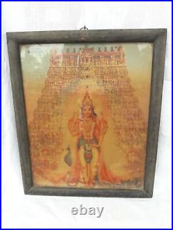 Antique Vintage Old Lithographie Couleur Papier Imprimé Dieu Hindou Murugan
