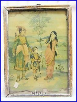 Antique india king & son in jungle ancienne lithographie impression photo