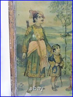 Antique india king & son in jungle ancienne lithographie impression photo