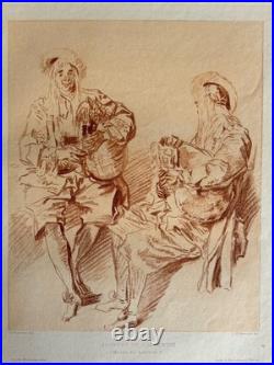 Antoine Watteau Gravure Eau Forte Sanguine Etching Joueurs De Cornemuse Bagpipe