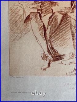 Antoine Watteau Gravure Eau Forte Sanguine Etching Joueurs De Cornemuse Bagpipe