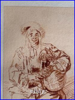 Antoine Watteau Gravure Eau Forte Sanguine Etching Joueurs De Cornemuse Bagpipe