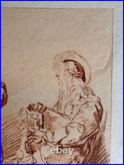 Antoine Watteau Gravure Eau Forte Sanguine Etching Joueurs De Cornemuse Bagpipe