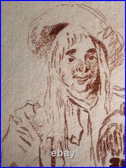 Antoine Watteau Gravure Eau Forte Sanguine Etching Joueurs De Cornemuse Bagpipe