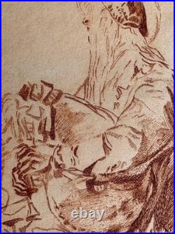 Antoine Watteau Gravure Eau Forte Sanguine Etching Joueurs De Cornemuse Bagpipe