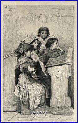 Antonio Piccinni Gravure Eau Forte Etching Une École A Rome 1872 Enfants Italie
