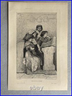 Antonio Piccinni Gravure Eau Forte Etching Une École A Rome 1872 Enfants Italie