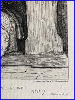 Antonio Piccinni Gravure Eau Forte Etching Une École A Rome 1872 Enfants Italie