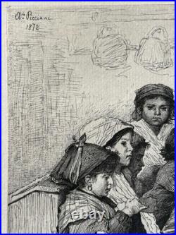 Antonio Piccinni Gravure Eau Forte Etching Une École A Rome 1872 Enfants Italie