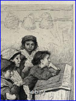 Antonio Piccinni Gravure Eau Forte Etching Une École A Rome 1872 Enfants Italie