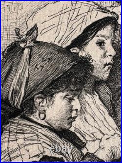 Antonio Piccinni Gravure Eau Forte Etching Une École A Rome 1872 Enfants Italie
