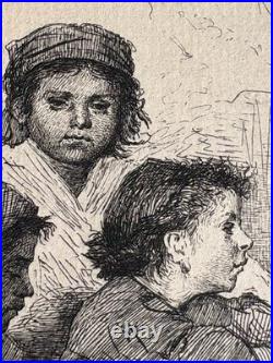 Antonio Piccinni Gravure Eau Forte Etching Une École A Rome 1872 Enfants Italie