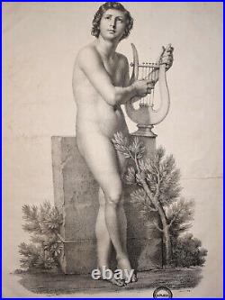 Apollon Lyre LITHOGRAPHE Granger CHARLES MOTTE 58x41cm XIX°