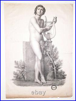 Apollon Lyre LITHOGRAPHE Granger CHARLES MOTTE 58x41cm XIX°