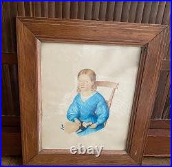 Aquarelle Portrait jeune fille à la poupée H. O GARIGUE-PINXILS circa 1842