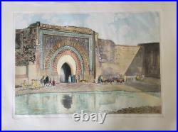 Aquatinte orientaliste, signée Maurice Romberg Marrakech Maroc