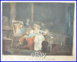Aquatinte originale imprimée couleur Les Deux Baisers Debucourt 1791