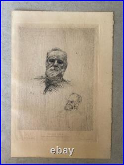 Auguste Rodin Gravure eau forte etching Portrait Écrivain Victor Hugo 1889