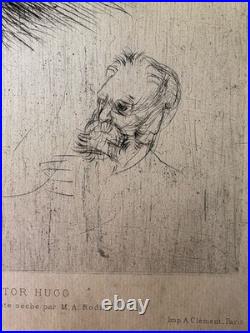 Auguste Rodin Gravure eau forte etching Portrait Écrivain Victor Hugo 1889