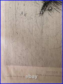 Auguste Rodin Gravure eau forte etching Portrait Écrivain Victor Hugo 1889